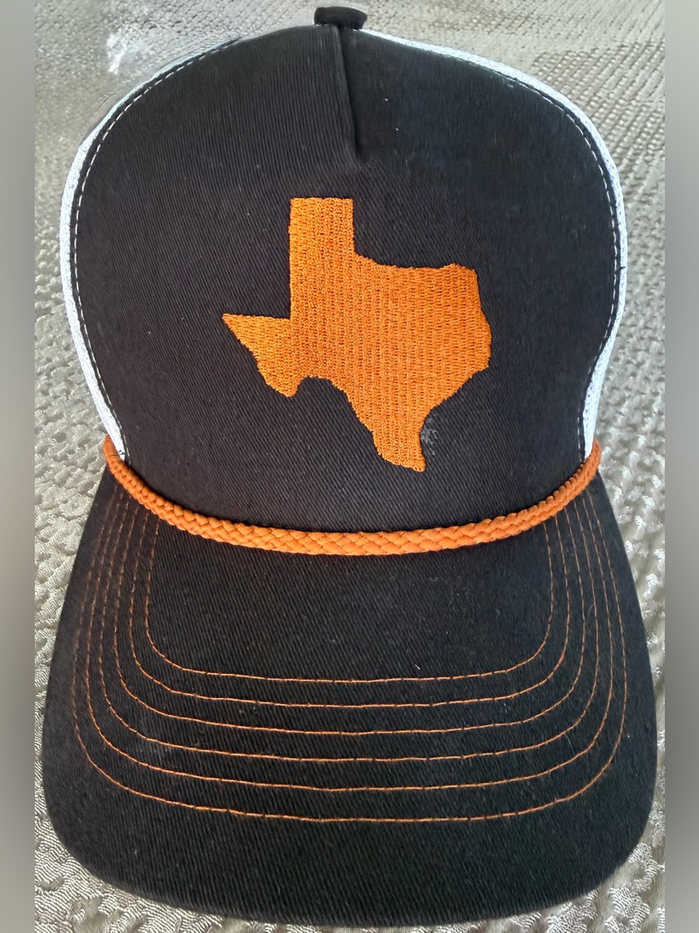 Indie Caps Texas Rope Trucker Hat Orange Embroidered Pattern Under Brim